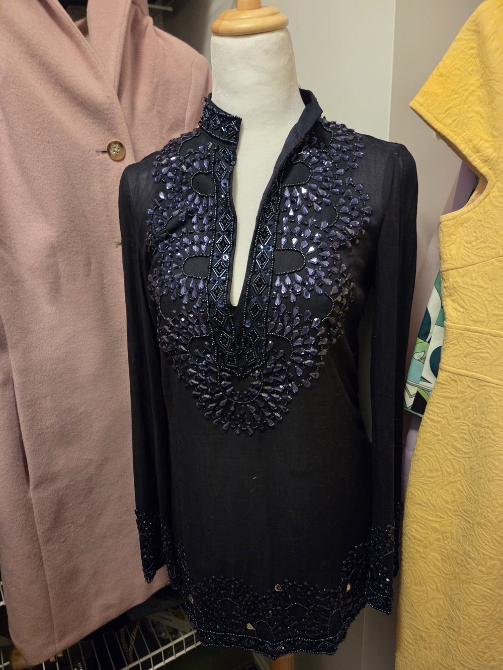 Tory Burch Black Embellished Beaded Tunic